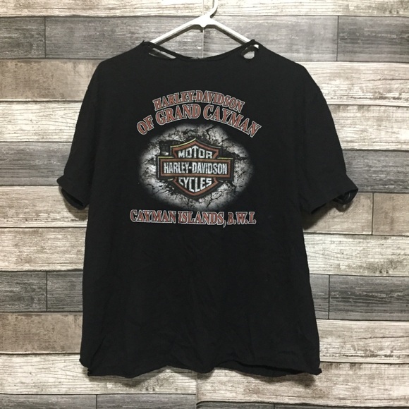 Harley Davidson Cayman Island Flaming Skull Distressed T Shirt Women’s L Black - Picture 5 of 8
